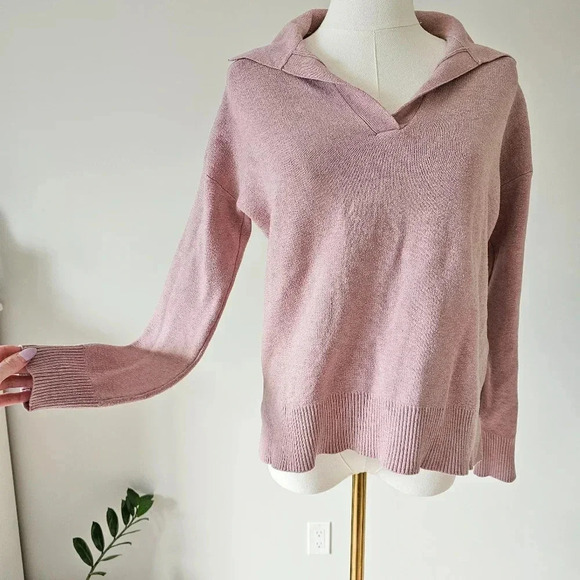 Dusty rose mauve Size M collared sweater knit top long sleeve - Picture 2 of 6